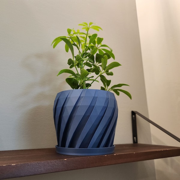 Solid Color Geo Stripes Planter | 3D Printed Geometric Plant Holder for Houseplants | Stylish Home Decor & Drainage Options