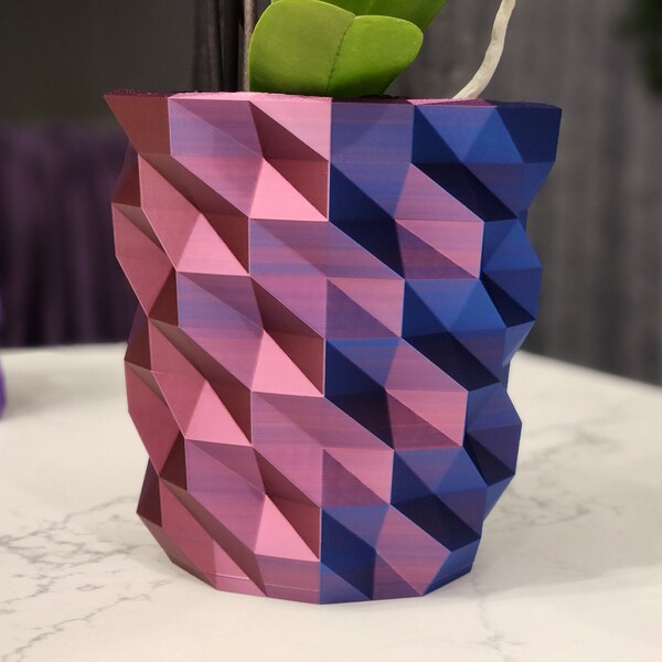 Two-Tone Spiral Poly Planter | Modern Geometric Indoor Decor | Unique and Colorful Pot That's Perfect for Orchids and Tall Plants