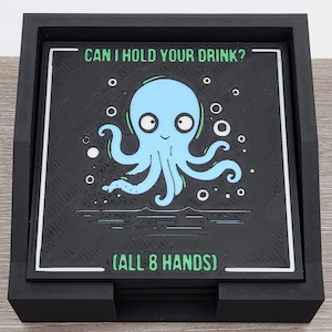 Funny Octopus Coaster | 3D Printed Drink Coaster | Nautical Home Decor | Ocean Lover Gift | Cute Sea Life Accent | Coastal Coffee Coaster