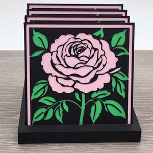 3D Printed Rose Coaster | Floral Drinkware Gift | Eco-Friendly Decor | Cottagecore Coaster Set of 4 | Botanical Home Accent | Flower Art