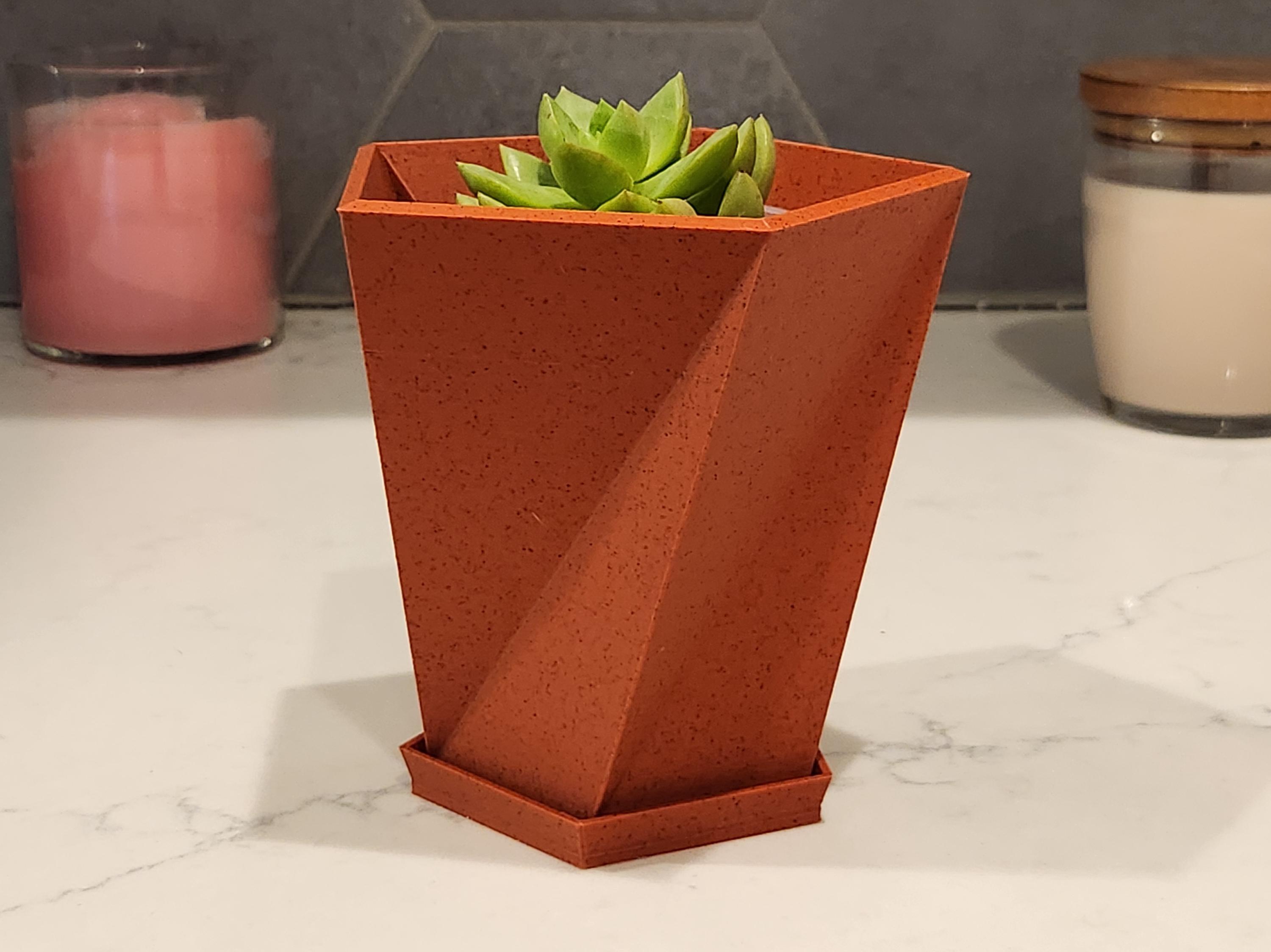 Pentagonal Pot Red Marble-look Stardust Planter, Geometric Pentagonal 3D Printed Plant ...