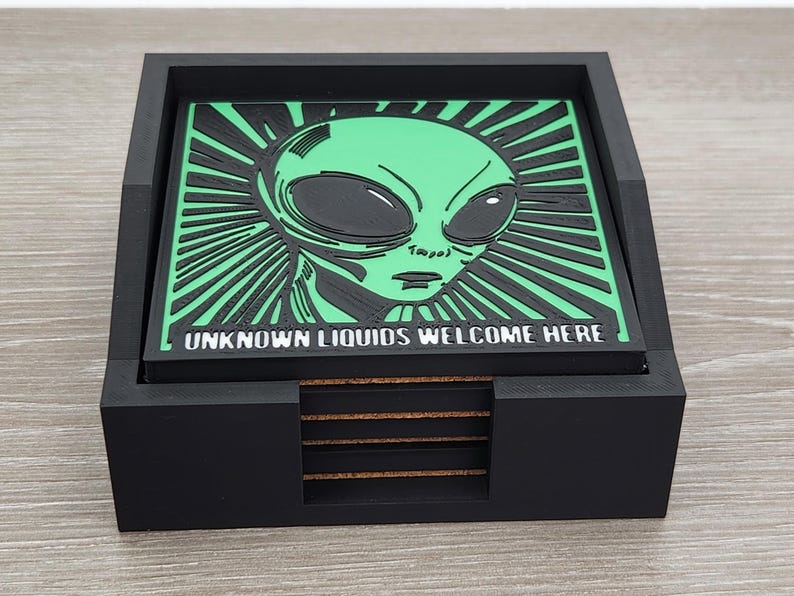 Funny Alien Coaster | 3D Printed Coasters With Holder | Sci-fi Bar ...