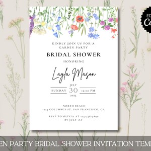 GARDEN PARTY Bridal Shower Invitation Template | Wedding Event Invitation | Wildflowers | Customizable in Canva