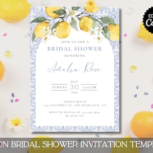 LEMON Bridal Shower Invitation Template | Italian-Mediterranean-Inspired | Wedding Event Invite | Fully Customizable in Canva