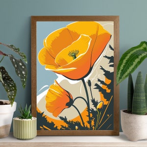 California Poppy bloemenprint Instant Art Botanische Print Superbloom Art Pop Print Bloemenprint Office Poppy Gift Wall Art Digitale Download
