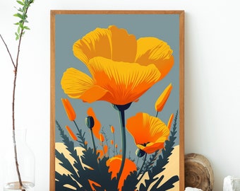 California Poppy Beautiful Flower Print Pop Art Floral Digital Print Wall Art Flower Orange Superbloom