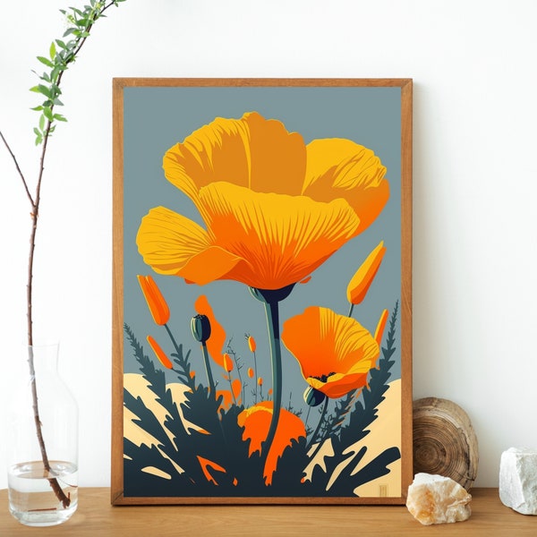 California Poppy Beautiful Flower Print Pop Art Floral Digital Print Wall Art Flower Orange Superbloom