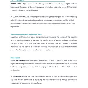 May include: A white document with the title "CORPORATE INFORMATION" and the text "Overview" is displayed. The document contains text about data processing objectives and healthcare data analysis.