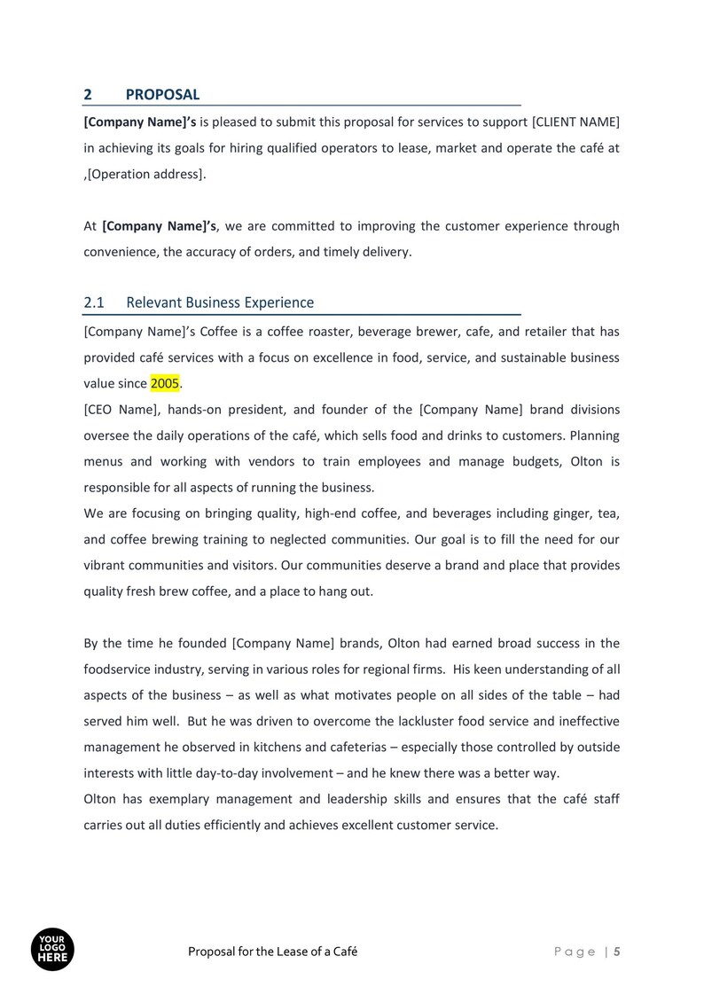 Café Lease Business Proposal Template - Etsy
