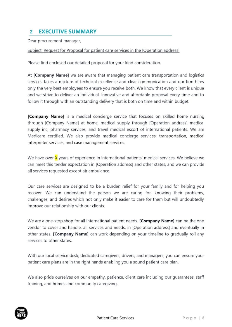 Patient Care Services Business Proposal Template - Etsy