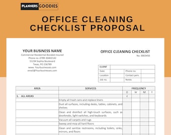 Cleaning Proposal Template, Basic Editable Microsoft WORD and Adobe Acrobat PDF Cleaning Service Proposal, Janitorial Cleaning Checklist