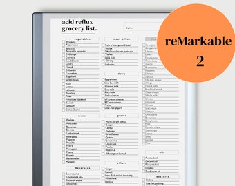 Acid Reflux Grocery List reMarkable 2 template | Heartburn Grocery List | GERD Heartburn Shopping Food Guide| Low Acid Meal Planner