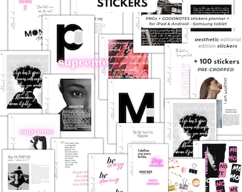 Digital Stickers for Goodnotes Planner Precropped Editorial Edition Magazine Aesthetic Stickers Dark Pink PNG Inspirational Planners Goodies