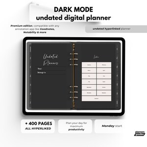 Dark Mode Digital Planner Undated iPad Planner Goodnotes Planner Daily Planner Weekly Planner Digital Journal ADHD Digital Planner