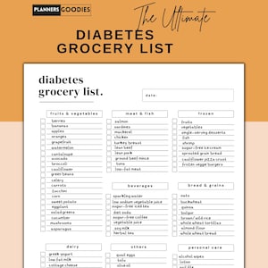 Printable Food List for Diabetics Diabetes Grocery List, Food Shopping List, Diabetic Meal Planning, Type 2 Diabetes Digital Printable