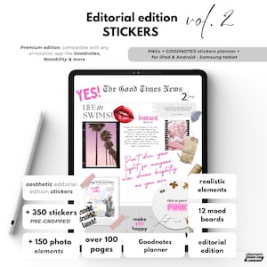 Editorial Edition Digital Stickers for Goodnotes Planner Girly Aesthetic Stickers Mood Board Elements Magazine Editorial Style Inspirational