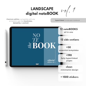 Student Digital Planner Landscape for Goodnotes Notebook, for Ipad Notebook Notebook Journal with Tabs, Dotted, Lined, Grid,  Blue Templates