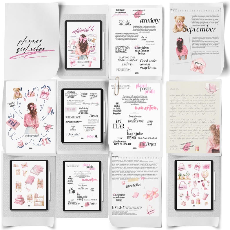 Digital stickers guide page showing navigation elements such as clickable dividers and clip icons to return to index, part of Editorial Edition with 150+ stickers.