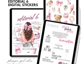 Planner Girl Digital Stickers pink Aesthetic Journaling Kit for Goodnotes and Noteful Stickerbook Vision Board Editorial by PlannersGoodies