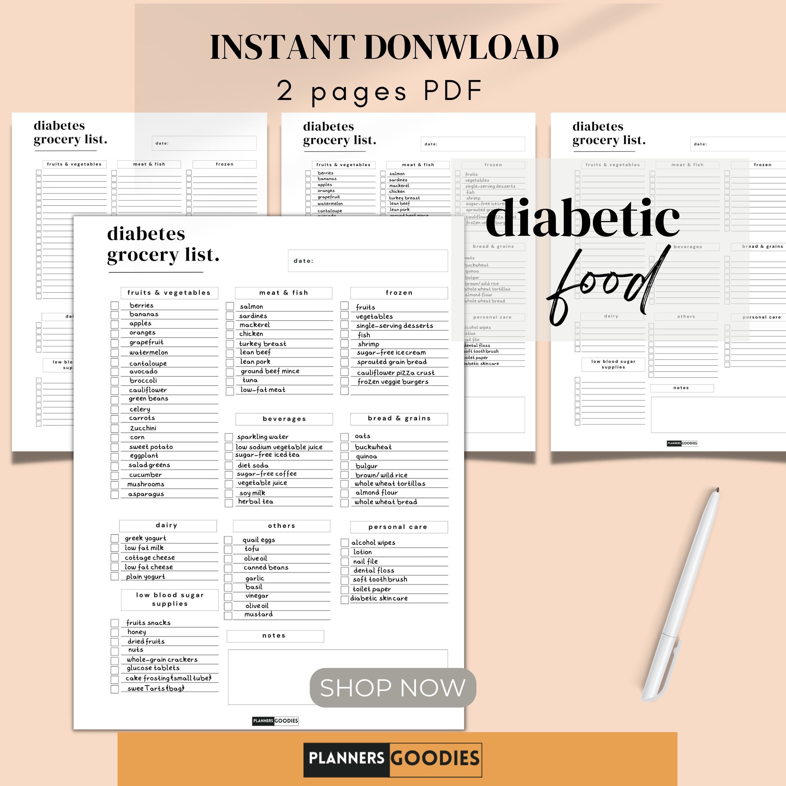 Printable Food List for Diabetics Diabetes Grocery List, Food Shopping ...