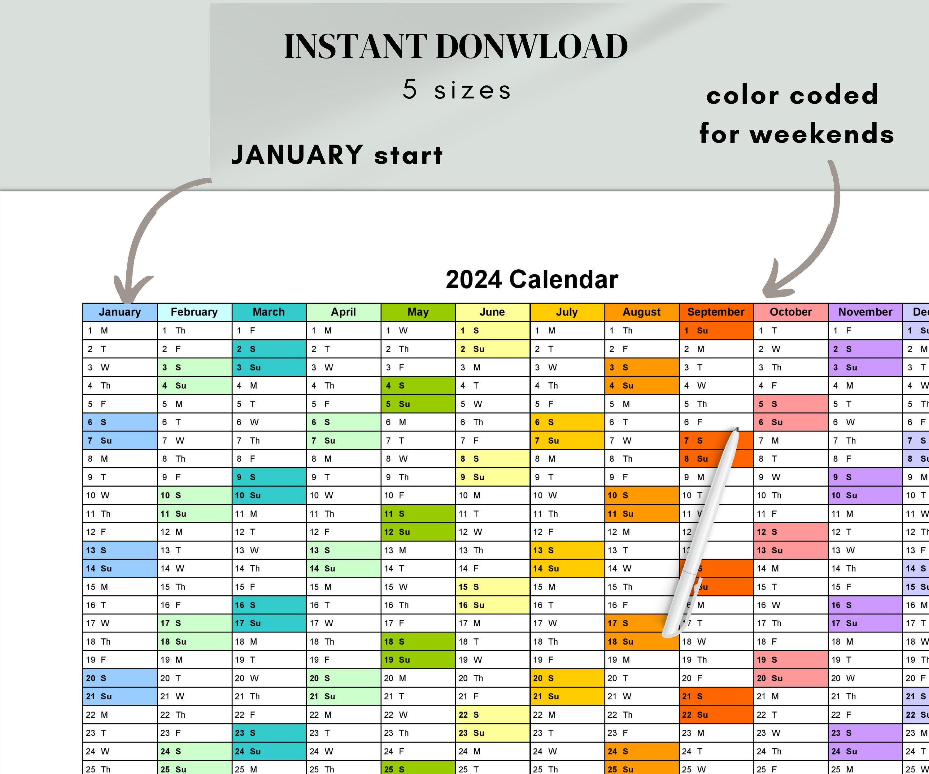 Calendario anual 2024 imprimible / Calendario del maestro Etsy México