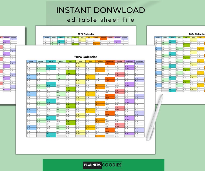 Google Sheets Calendar 2024 Monthly Calendar Productivity Planner Task