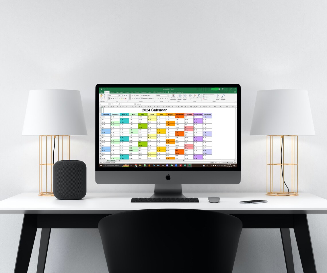 2024 Calendar Planner Excel Template Horizontal Calendar 2024 Daily ...