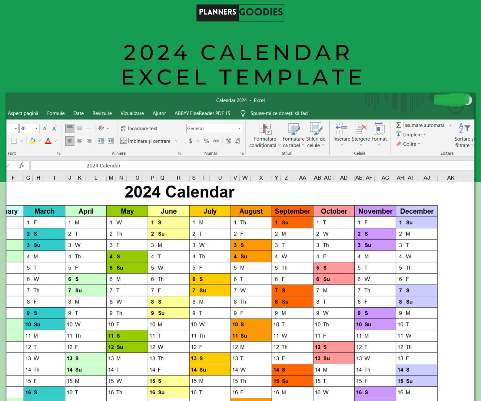 2024 Calendar Planner Excel Template Horizontal Calendar 2024 Daily