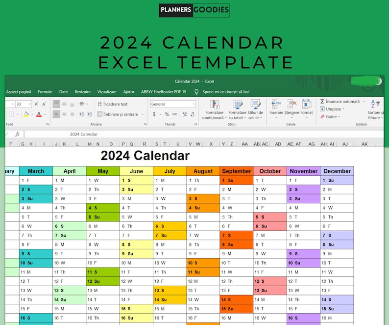 2024 Calendar Planner Excel Template Horizontal (Instant Download) Etsy