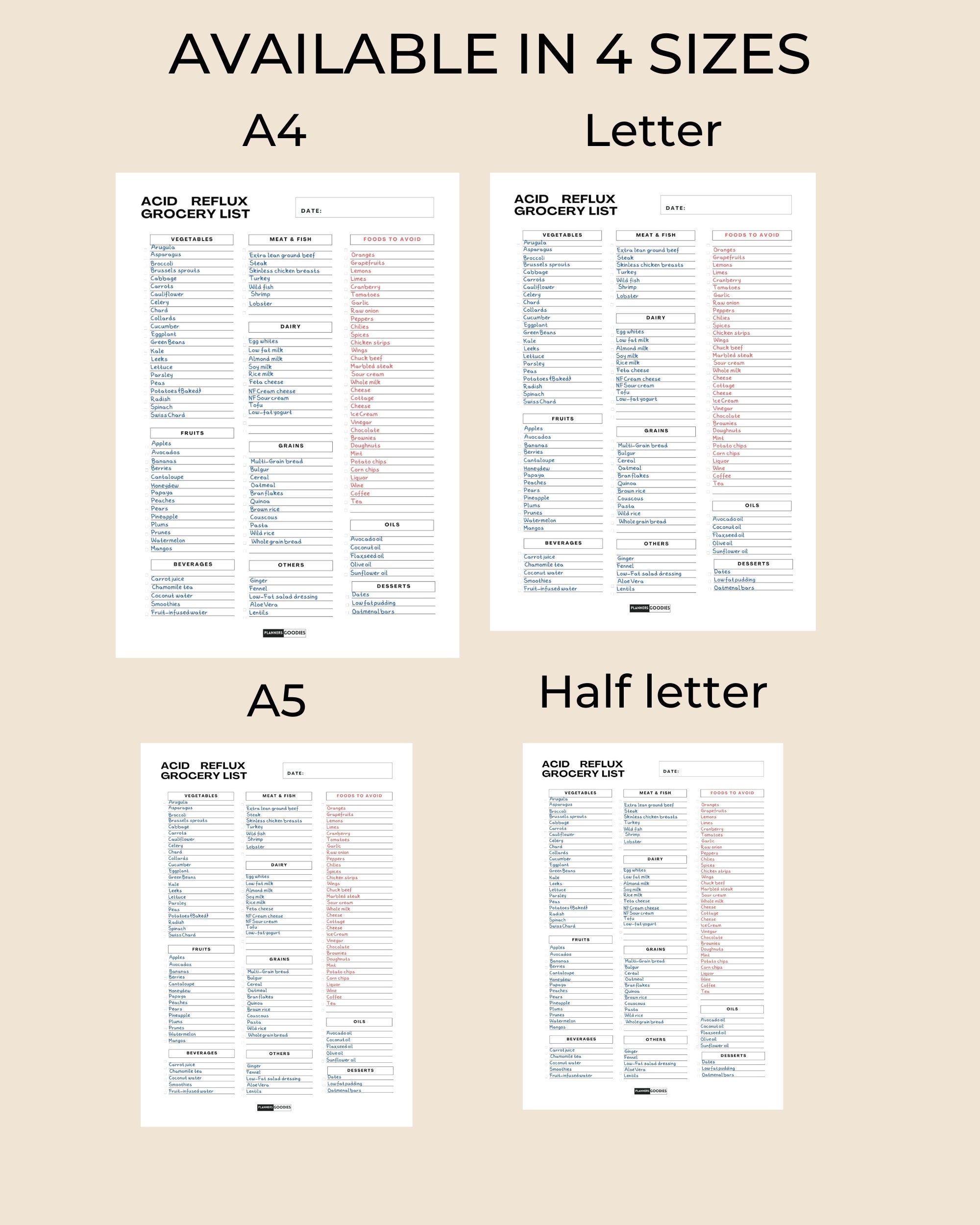 Acid Reflux Grocery Printable List | Heartburn Grocery List | Diet