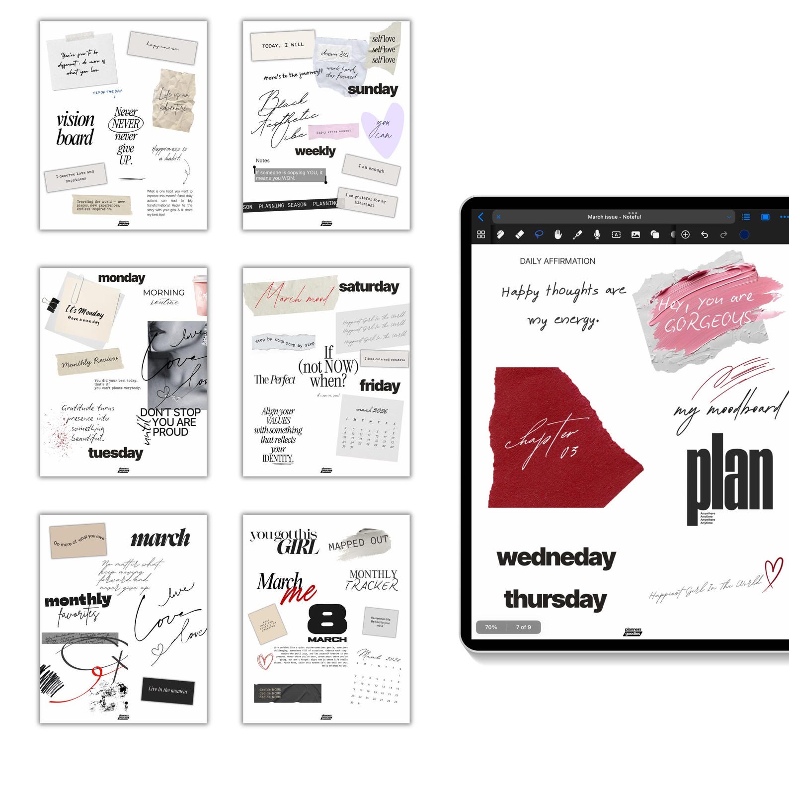 March Digital Stickers for iPad Planner Minimal Editorial Stickers for ...