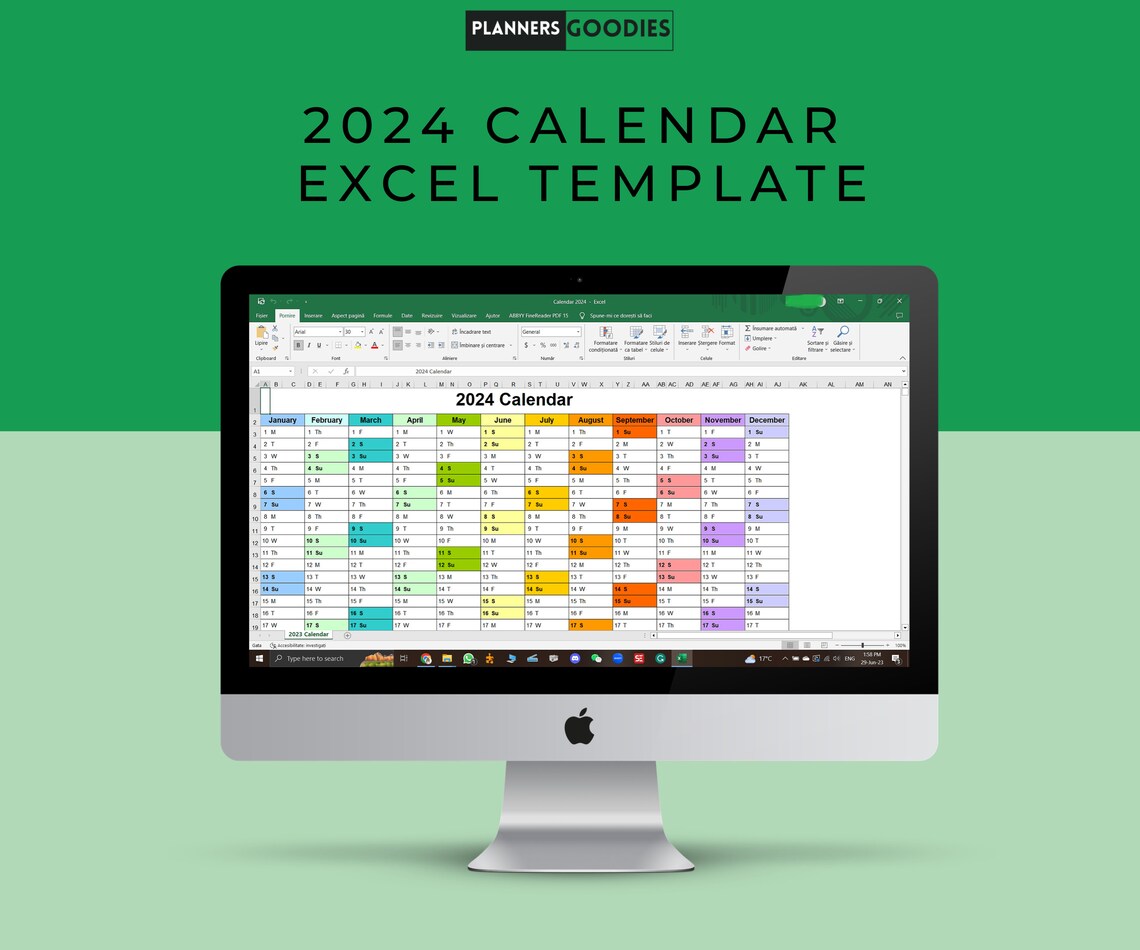 2024 Calendar Planner Excel Template Horizontal Calendar 2024 Daily