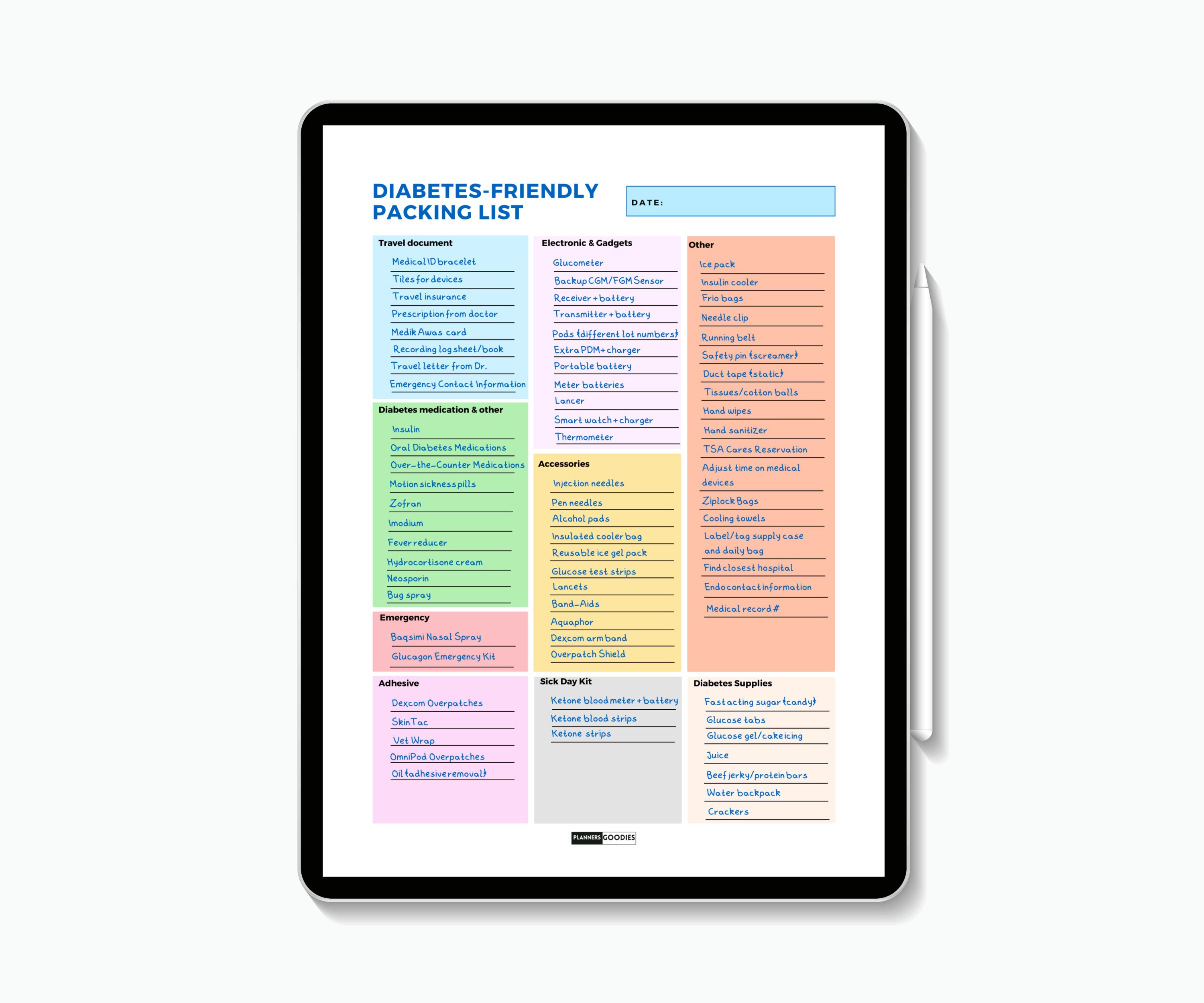 Diabetic Packing List Printable Diabetes Travel List Etsy