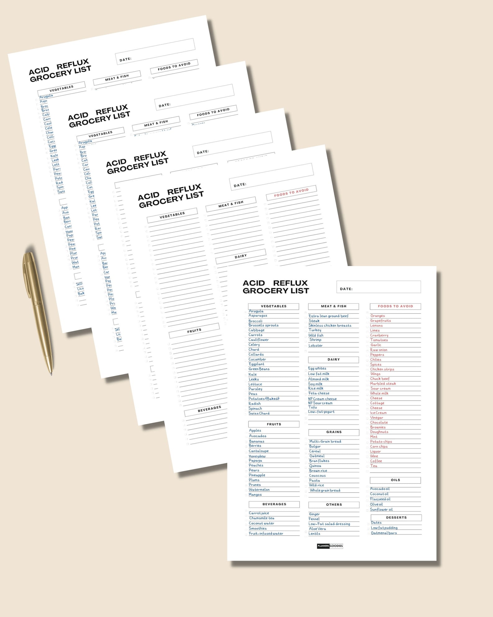 Acid Reflux Grocery Printable List | Heartburn Grocery List | Diet