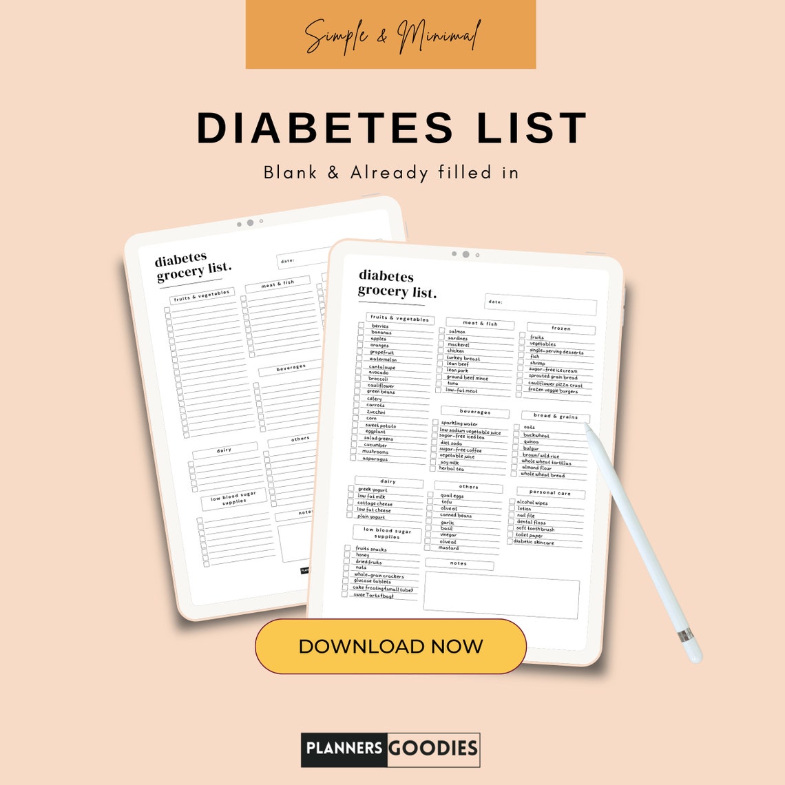 Printable Food List for Diabetics Diabetes Grocery List, Food Shopping List, Diabetic Meal