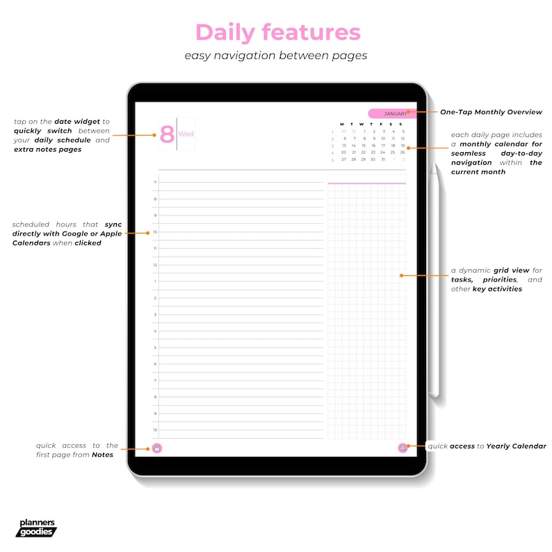 Pink Agenda Digital 2026 for iPad Business Planner for Goodnotes Daily Dated Agenda with Meeting Notes by Planners Goodies with Reminders image 4