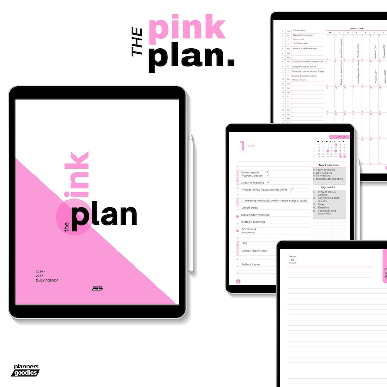 Pink Agenda Digital 2026 for iPad Business Planner for Goodnotes Daily Dated Agenda with Meeting Notes by Planners Goodies with Reminders image 8