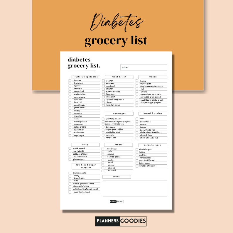 Printable Food List for Diabetics Diabetes Grocery List, Food Shopping List, Diabetic Meal
