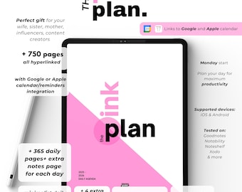 2026 Digital Planner for Android Tablet, pink Agenda Digital for Samsung notes Journaling with Google Calendar Monthly Weekly Daily Dated