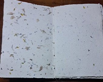 Handbound Coptic journal/notebook/diary out of recycled handmade paper with flower petals mixed in and deckled edges (Mixed Media #2)