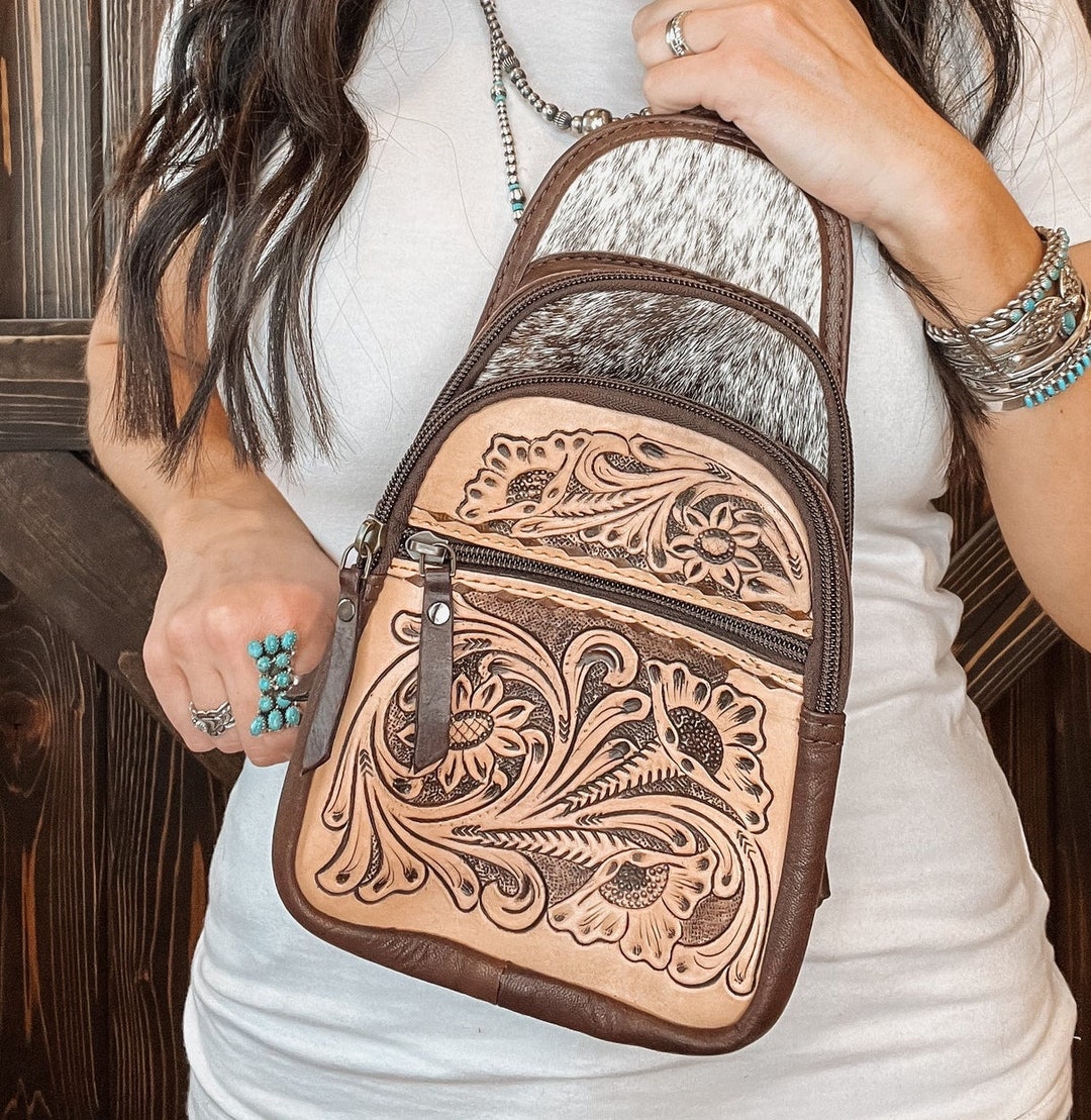 Leather Sling Bag Women Leather Sling Backpack Purse Leather Etsy