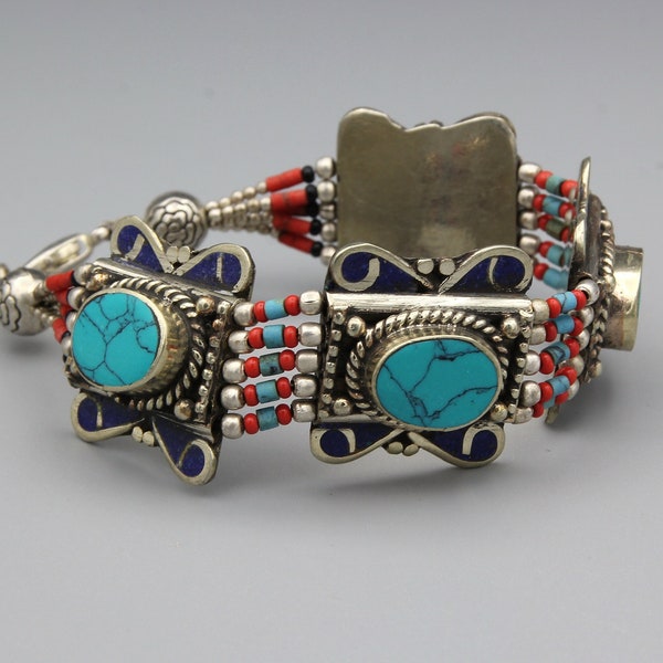 Tibetan Vintage Turquoise with Black Onyx Bead Nepali Tribal Strand Bracelet main image 0