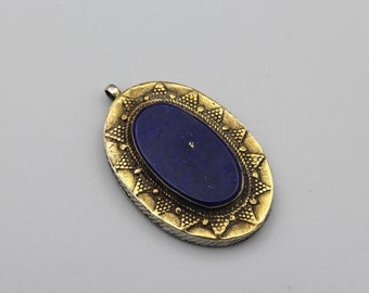 Handcrafted Kazakh Lapis Lazuli Silver Pendant: Ethnic Tribal Jewelry