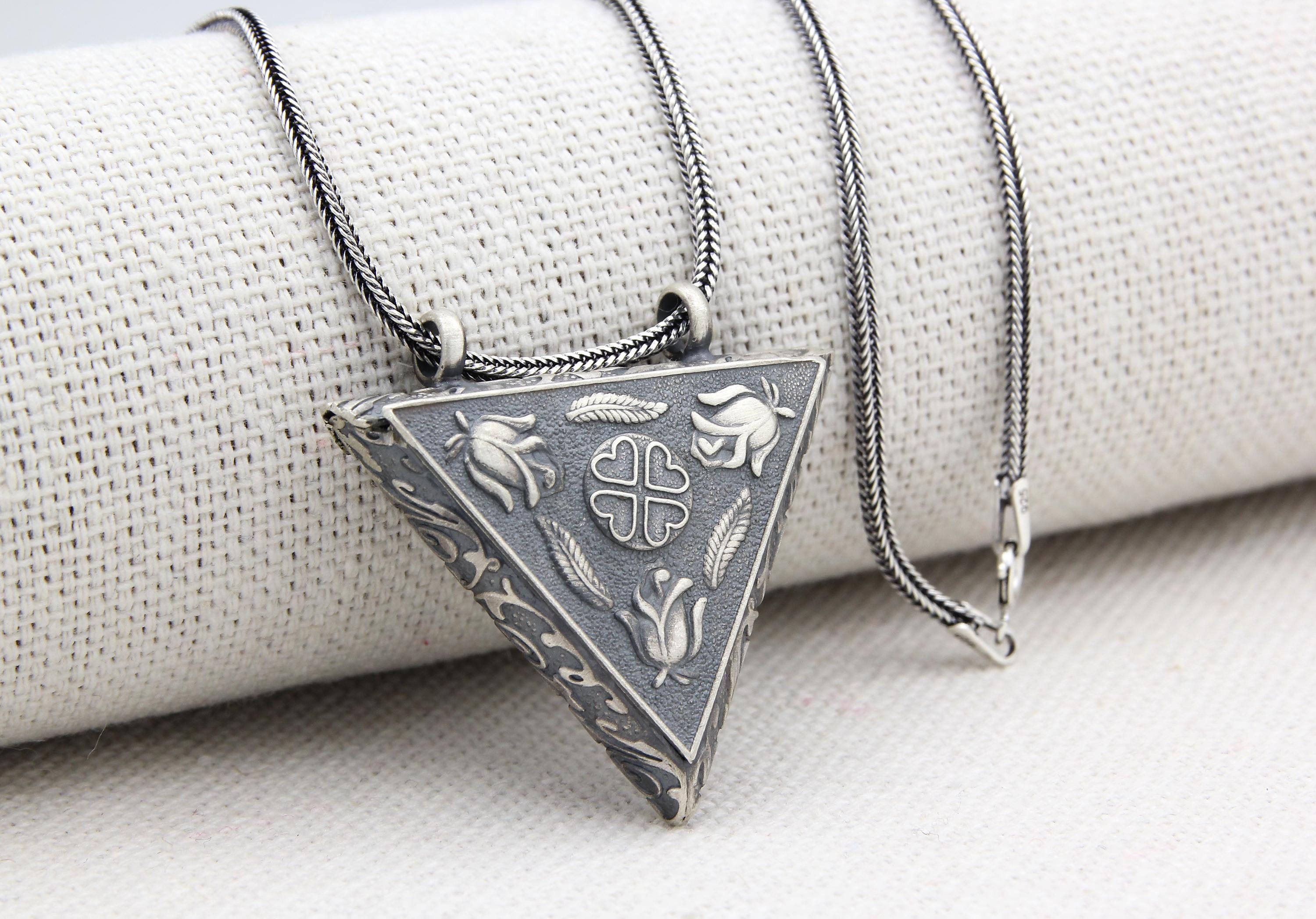 925 Sterling Silver Triangle Taweez Amulet Locket Holder Pendant