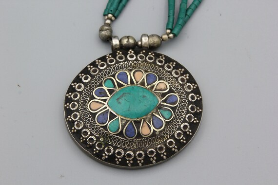 Vintage Afghan Turkmen Silver Beaded Necklace Eth… - image 2