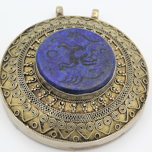 vintage Deer intaglio carved Pendant Afghan Pendant Ethnic Tribal Handmade Unique Lapis lazuli Stone Pendant P57800