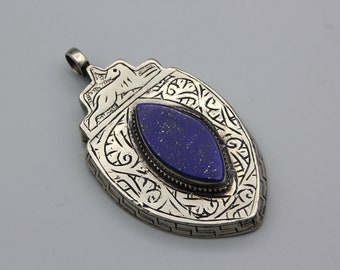 Vintage Afghan Lapis Lazuli Gemstone Pendant - Hand Carved Tribal Jewelry pendant - Afghan lapis stone pendant - ethnic tribal pendant
