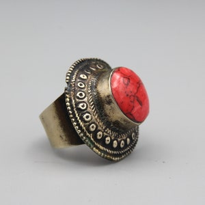 Vintage Afghan Ring - Kuchi Ethnic Tribal hand made ring - hand crafted Ring Red Color Coral Ring Size 9 US R6127782