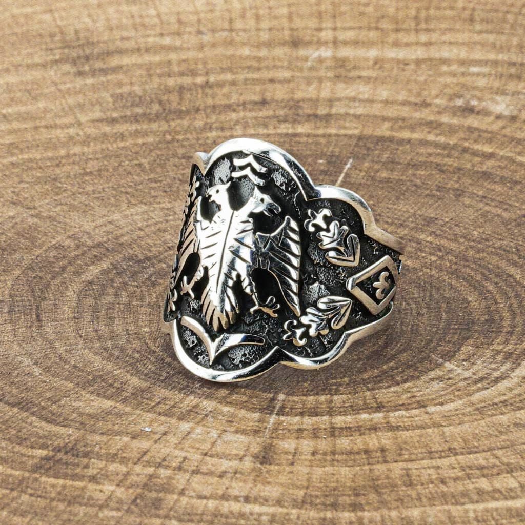 Anello a doppia testa in argento sterling 925 aquila albanese