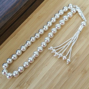 Large 925 Sterling Silver 33 Beads Islamic Prayer Beads, Tasbih, Tesbih, Tasbeeh, Misbaha, Rosary, Round Beads Shiny workmanship B57909